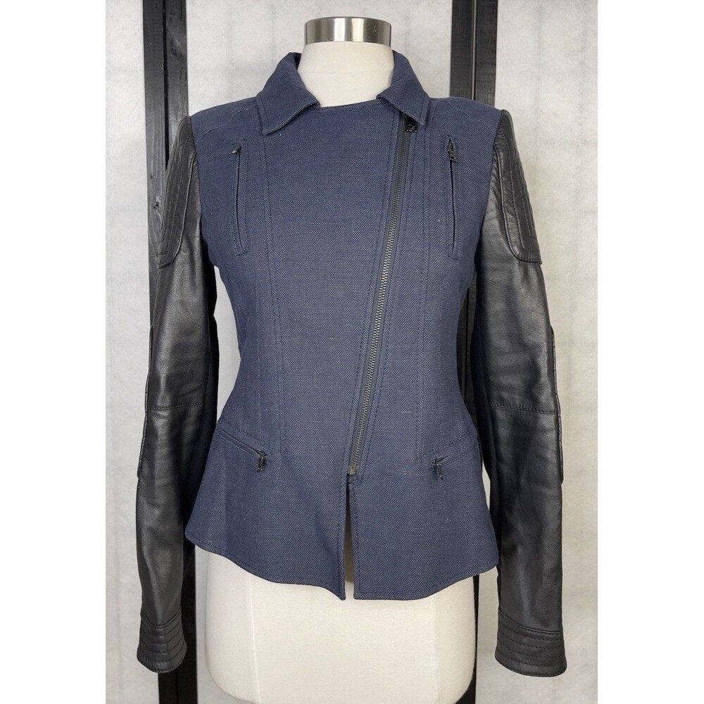BCBG MAXAZRIA JEAN & LEATHER Sleeve Moto  JACKET. Size: XS